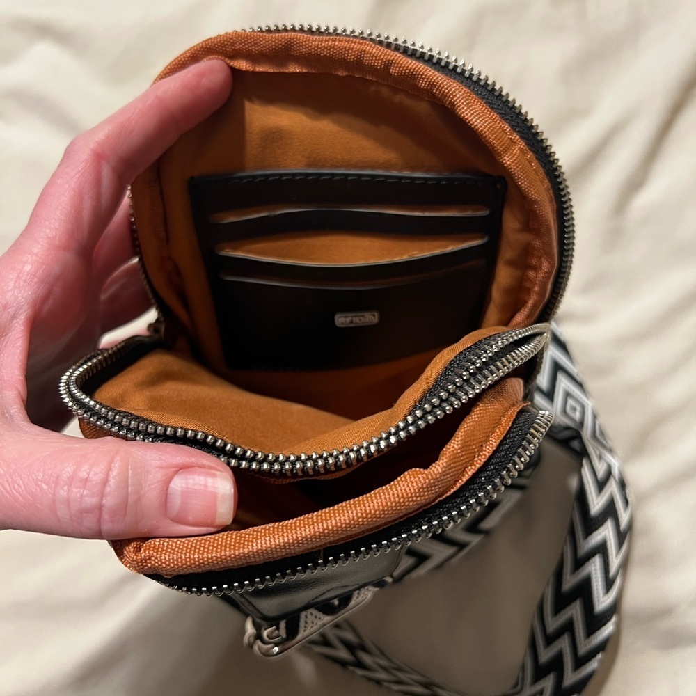 Black Crossbody Bag with Patterned Strap - Picture 2 of 4